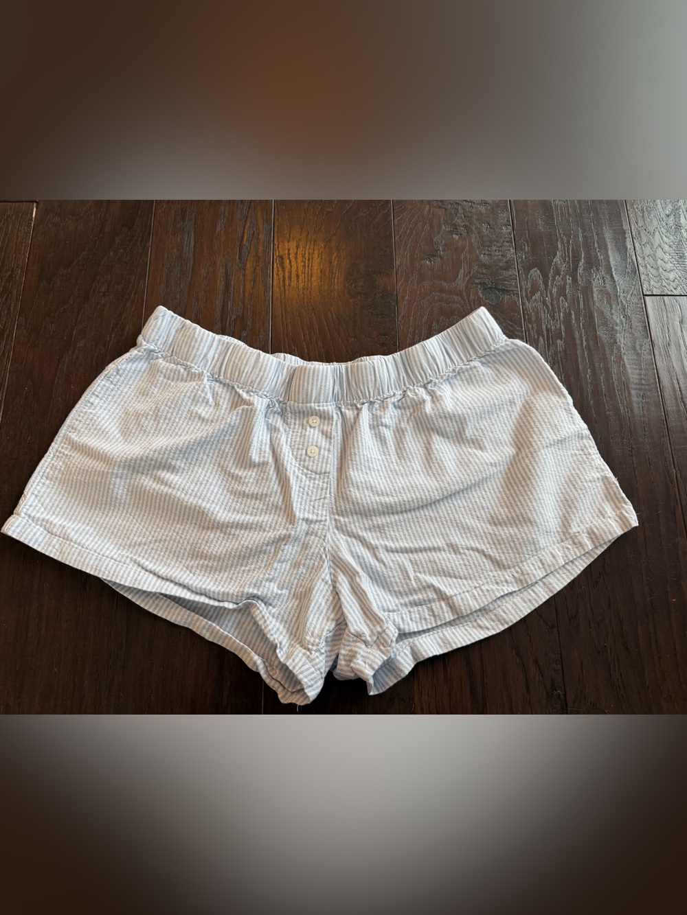 John Galt Women’s Light Blue Stripe Cotton Sleep Shorts